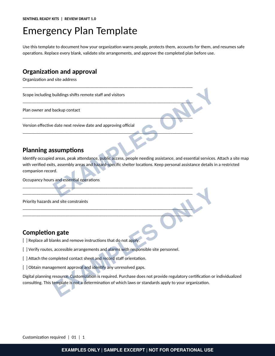 Watermarked sample of the Emergency Action Plan template